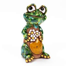 Grenouille en céramique avec fleurs pour le jardin - keramikdeko.de
