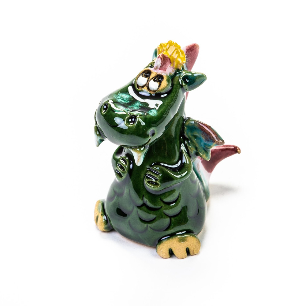 Keramik Minifigur - sitzender grüner Drache Keramik Minifigur - sitzender grüner Drache