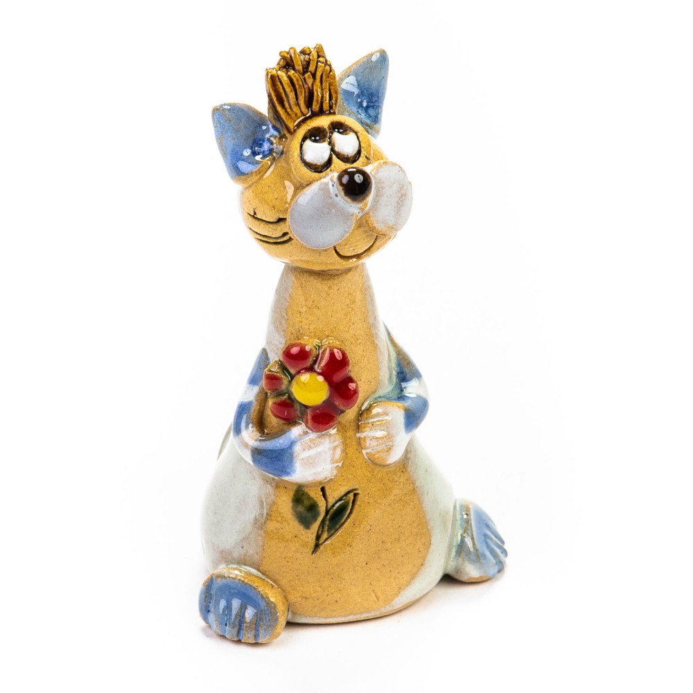 Keramik Minifigur - sitzende Katze mit Blume - gemischte Farben Keramik Minifigur - sitzende Katze mit Blume - gemischte Farben