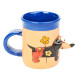 Coupe en céramique bleue avec un chien de toit et une fleur I