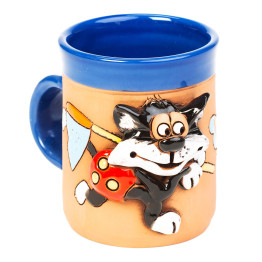Coupe en céramique bleue avec chat papillon