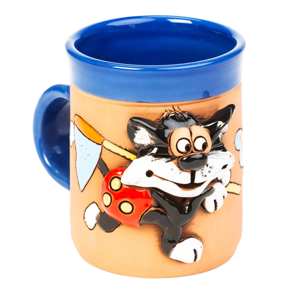 Coupe en céramique bleue avec chat papillon Coupe en céramique bleue avec chat papillon