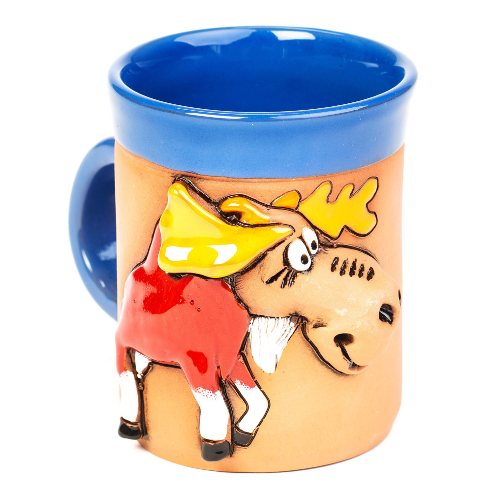 Coupe en céramique bleue avec un éléphant avec pieds blancs Coupe en céramique bleue avec un éléphant avec pieds blancs