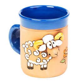 Coupe en céramique bleue avec un bélier et des fleurs