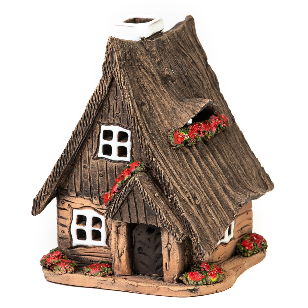 Lichthaus aus Keramik Nr. 32. Holzhaus mit Blumen - Teelichthalter und Räucherhaus Lichthaus aus Keramik Nr. 32. Holzhaus mit Blumen - Teelichthalter und Räucherhaus