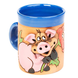 Coupe en céramique bleue avec un cochon porte-papier