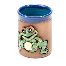 Coupe en céramique bleue avec grenouille ondulée