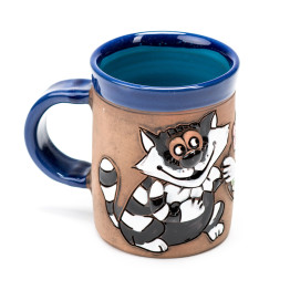 Coupe en céramique bleue avec chat
