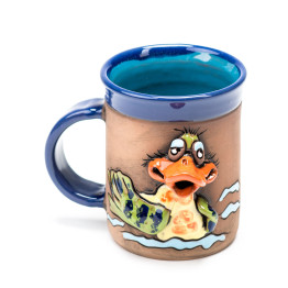 Coupe en céramique bleue avec canard