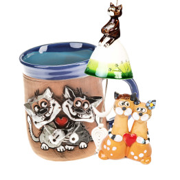 Cat love - 3 tlg. Set cadeau en céramique pour la Saint-Valentin