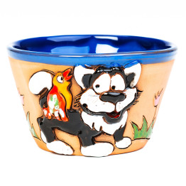 Bol à muscles motif 3D| Figure Cat & Papagei | CeramicDeko