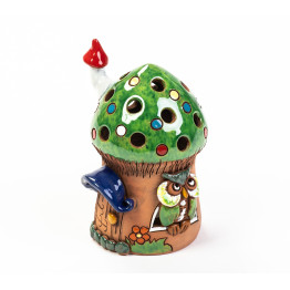 Tealight House avec une chouette sur le toit vert - Taille M