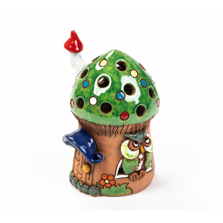 Tealight House avec une chouette sur le toit vert - Taille M
