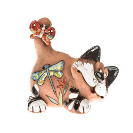 Chat de jardin avec papillon | Ceramicdeko.de